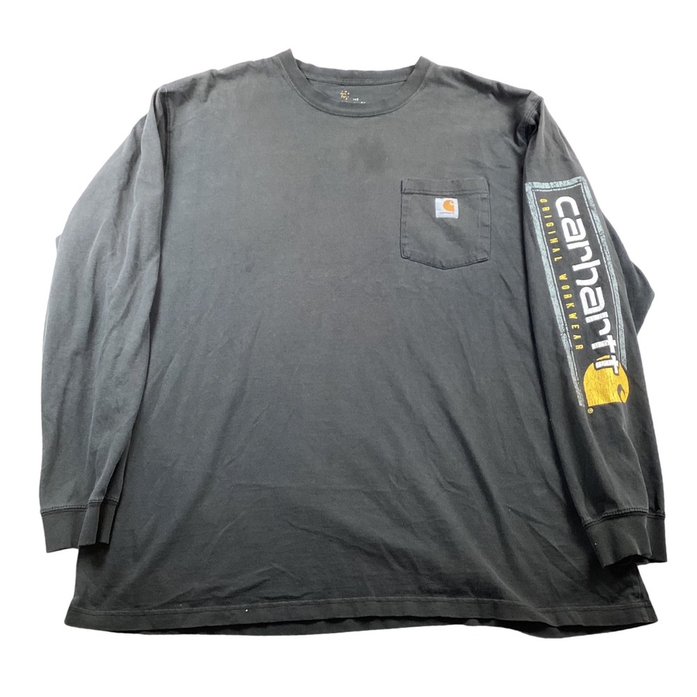 Carhartt Mens 2XL Black Long Sleeve Graphic Logo Pocket T-Shirt 101779 Workwear
